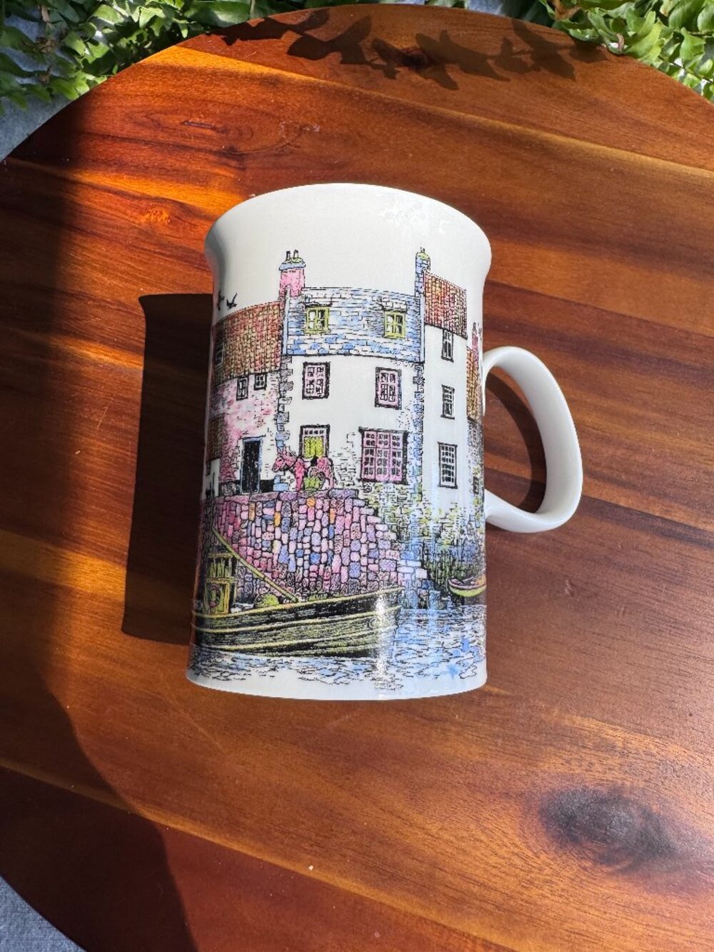 Vintage Dunoon Sue Scullard Cottages Fine Bone China Mug, British Harbor